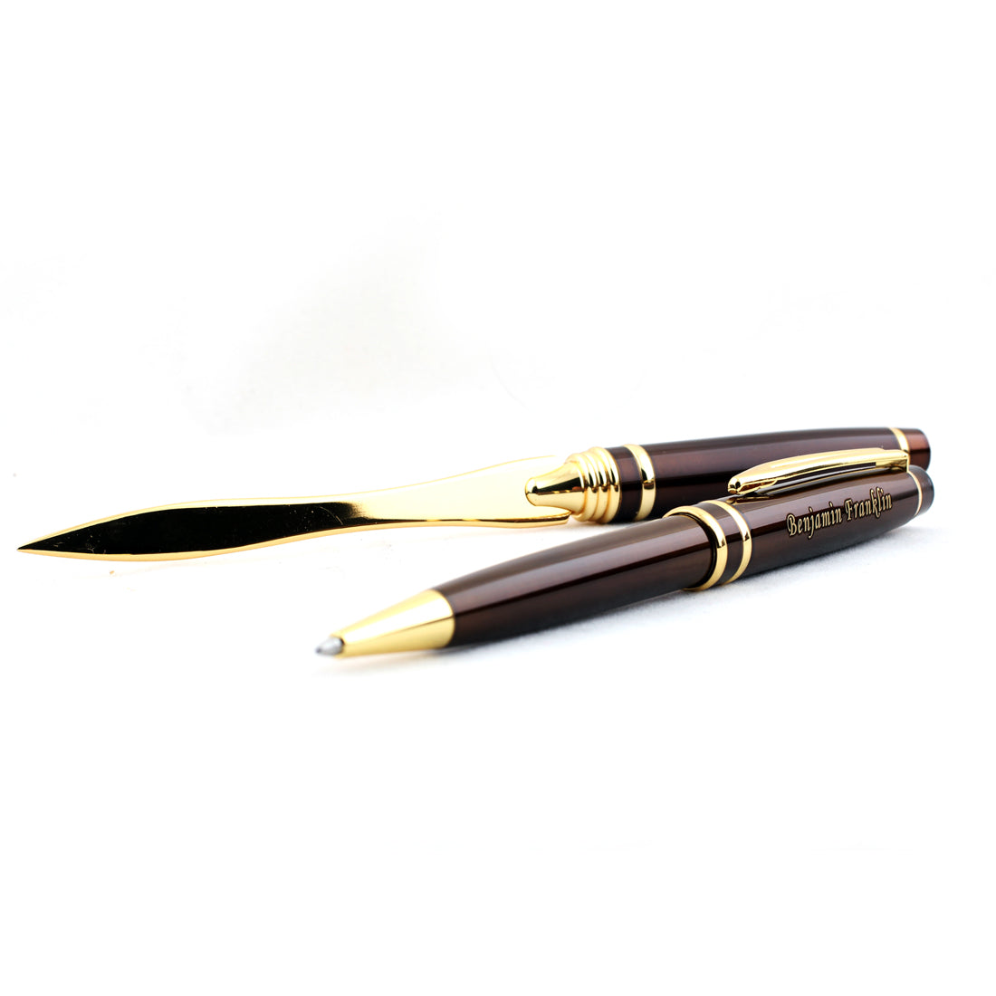 MLST007 SOTANIA LETTER OPENER PEN SET BROWN GOLD TRIM